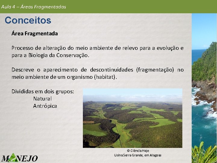 Aula 4 – Áreas Fragmentadas Conceitos Área Fragmentada Processo de alteração do meio ambiente