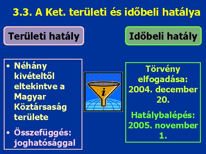 3. 3. A Ket. területi és időbeli hatálya Területi hatály Időbeli hatály • Néhány