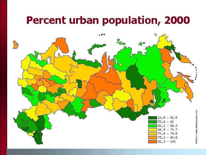 Percent urban population, 2000 