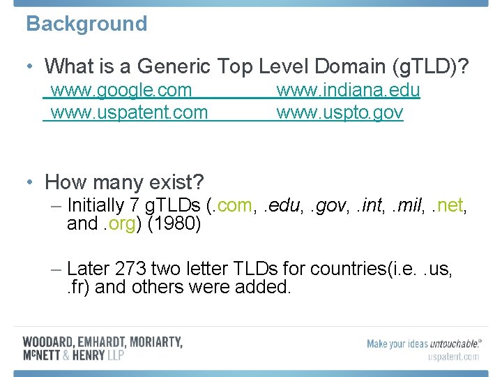 Background • What is a Generic Top Level Domain (g. TLD)? www. google. com Background • What is a Generic Top Level Domain (g. TLD)? www. google. com