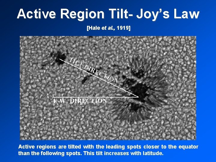 Active Region Tilt- Joy’s Law [Hale et al. , 1919] Active regions are tilted