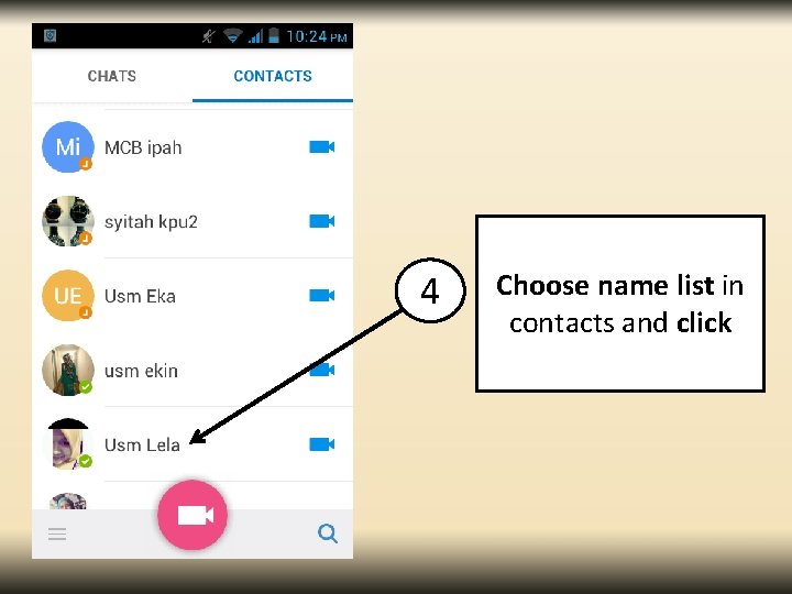 4 Choose name list in contacts and click 