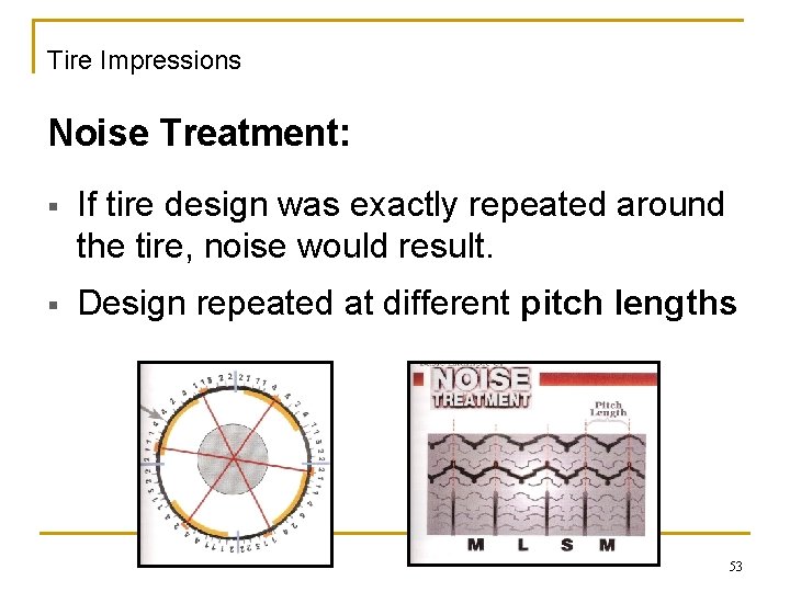 Tire Impressions Noise Treatment: § If tire design was exactly repeated around the tire,