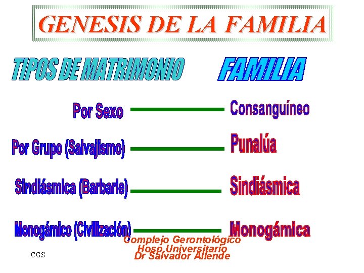 GENESIS DE LA FAMILIA CGS Complejo Gerontológico Hosp. Universitario Dr Salvador Allende 