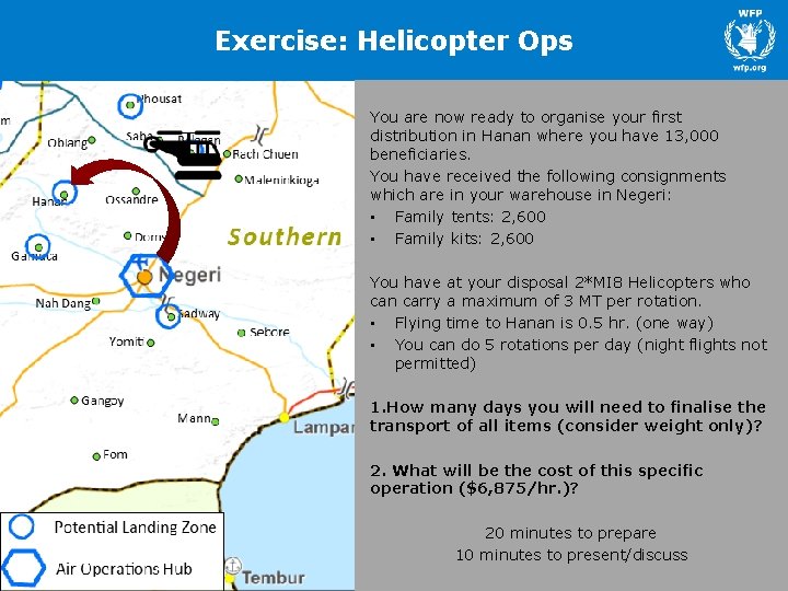 Exercise: Helicopter Ops You are now ready to organise your first distribution in Hanan