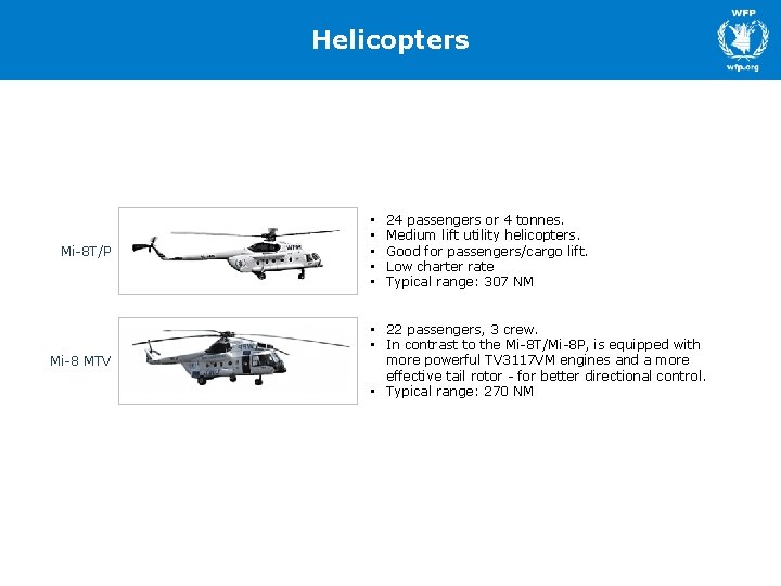 Helicopters Mi-8 T/P Mi-8 MTV • • • 24 passengers or 4 tonnes. Medium Helicopters Mi-8 T/P Mi-8 MTV • • • 24 passengers or 4 tonnes. Medium