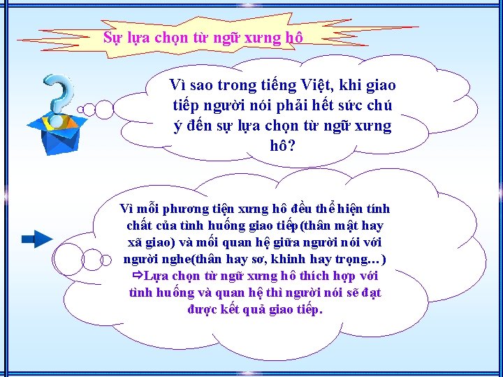 Sự lựa chọn từ ngữ xưng hô Vì sao trong tiếng Việt, khi giao