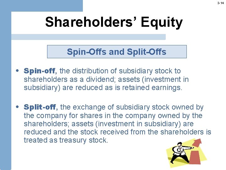 3 -14 Shareholders’ Equity Spin-Offs and Split-Offs • Spin-off, the distribution of subsidiary stock