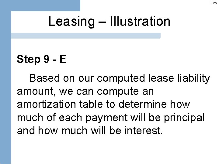 3 -56 Leasing – Illustration Step 9 - E Based on our computed lease