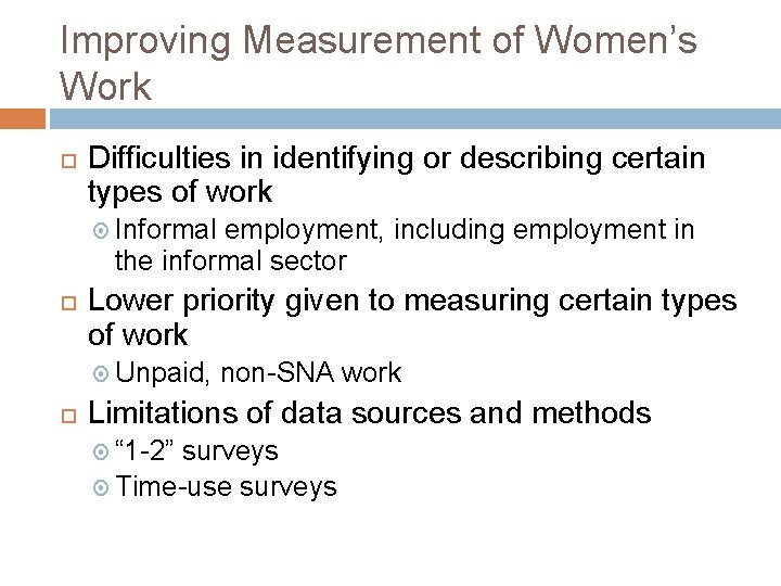 Improving Measurement of Women’s Work Difficulties in identifying or describing certain types of work