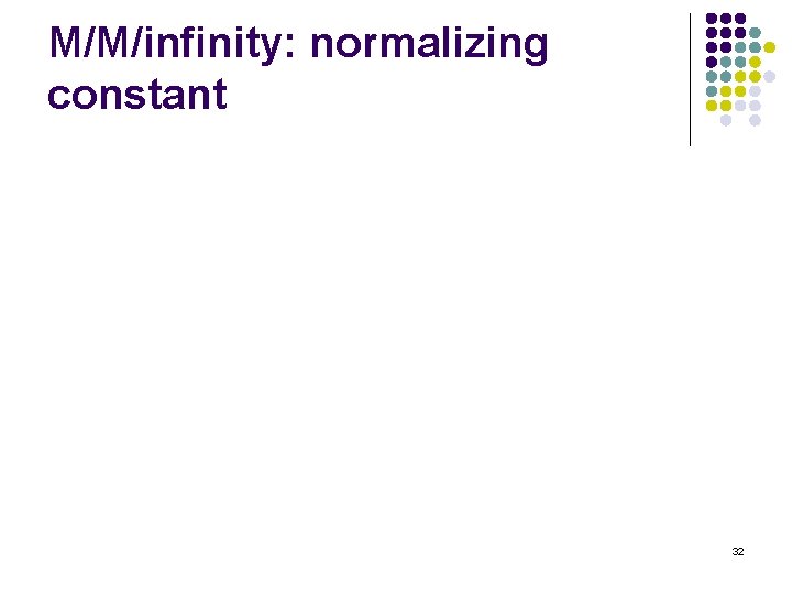 M/M/infinity: normalizing constant 32 