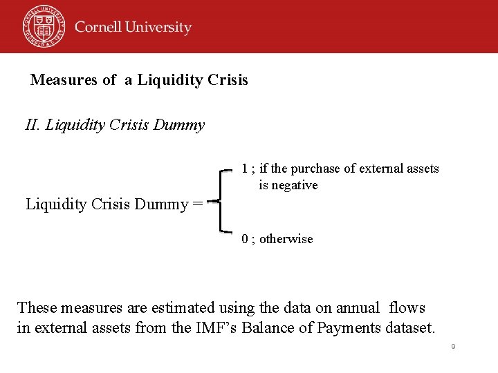 Measures of a Liquidity Crisis I. Liquidity Crisis Dummy II. Liquidity Crisis Dummy •