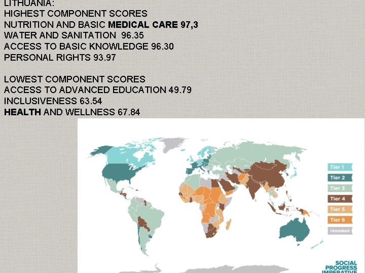 LITHUANIA: HIGHEST COMPONENT SCORES NUTRITION AND BASIC MEDICAL CARE 97, 3 WATER AND SANITATION