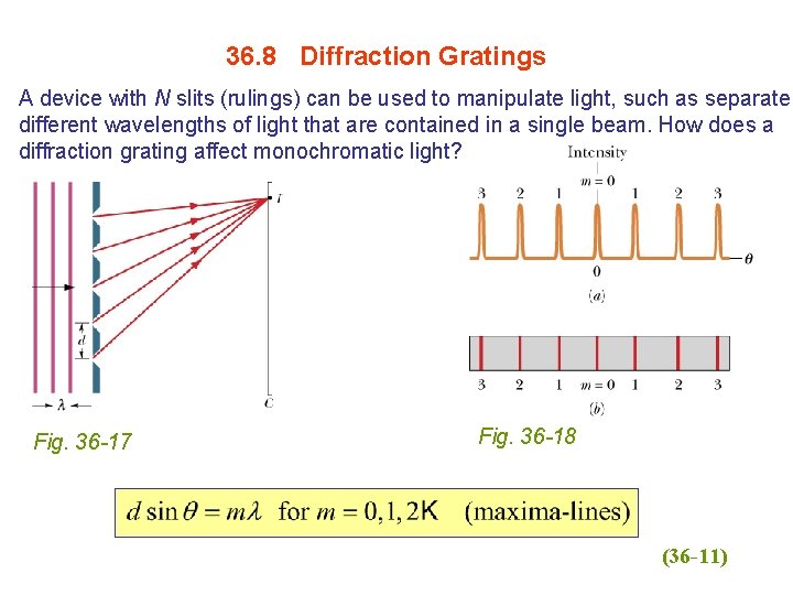 36. 8 Diffraction Gratings A device with N slits (rulings) can be used to