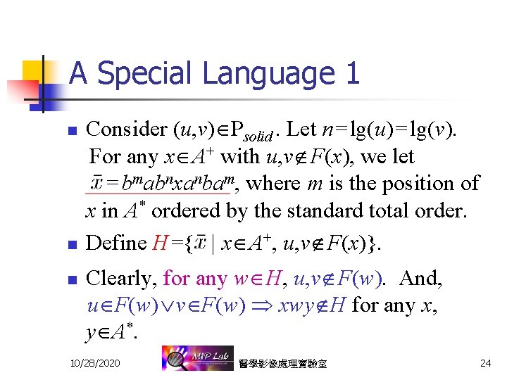 A Special Language 1 n n n Consider (u, v) Psolid. Let n =