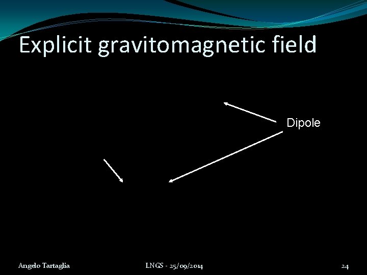 Explicit gravitomagnetic field Dipole Angelo Tartaglia LNGS - 25/09/2014 24 