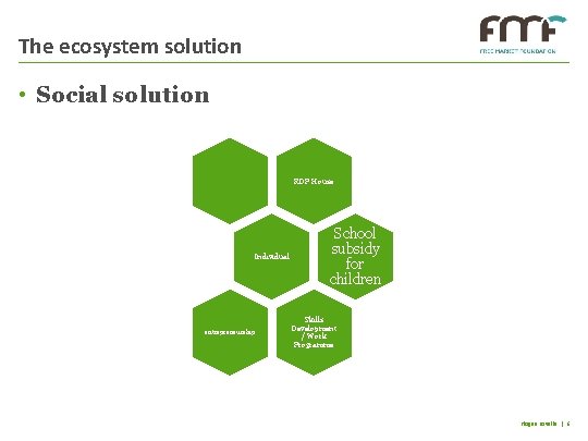 The ecosystem solution • Social solution RDP House Individual entrepreneurship School subsidy for children