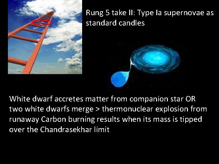 Rung 5 take II: Type Ia supernovae as standard candles White dwarf accretes matter