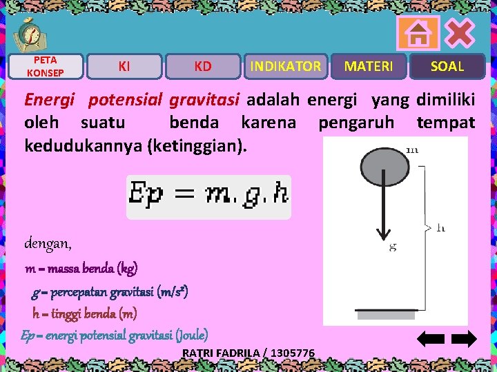 PETA KONSEP KI KD INDIKATOR MATERI SOAL Energi potensial gravitasi adalah energi yang dimiliki