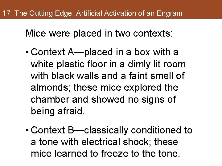 17 The Cutting Edge: Artificial Activation of an Engram Mice were placed in two 17 The Cutting Edge: Artificial Activation of an Engram Mice were placed in two