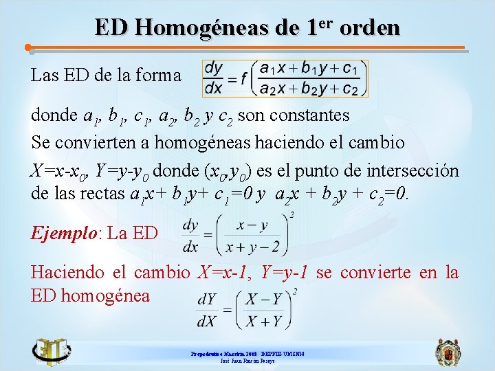 ED Homogéneas de 1 er orden Las ED de la forma donde a 1,