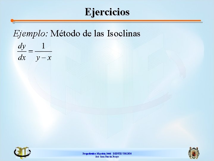 Ejercicios Ejemplo: Método de las Isoclinas Propedeutico Maestría 2008 DEPFIE-UMSNH José Juan Rincón Pasaye