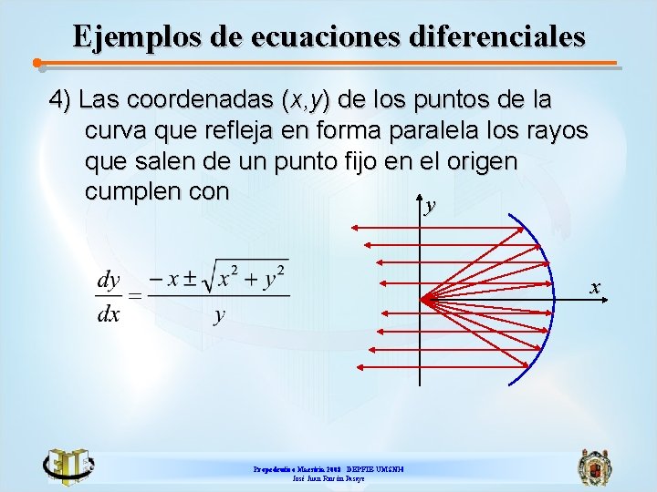 Ejemplos de ecuaciones diferenciales 4) Las coordenadas (x, y) de los puntos de la