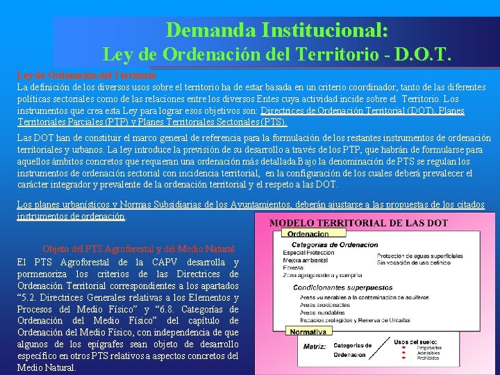 Demanda Institucional: Ley de Ordenación del Territorio - D. O. T. Ley de Ordenación