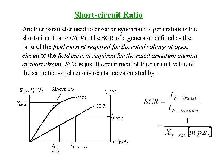 Short-circuit Ratio Another parameter used to describe synchronous generators is the short-circuit ratio (SCR).