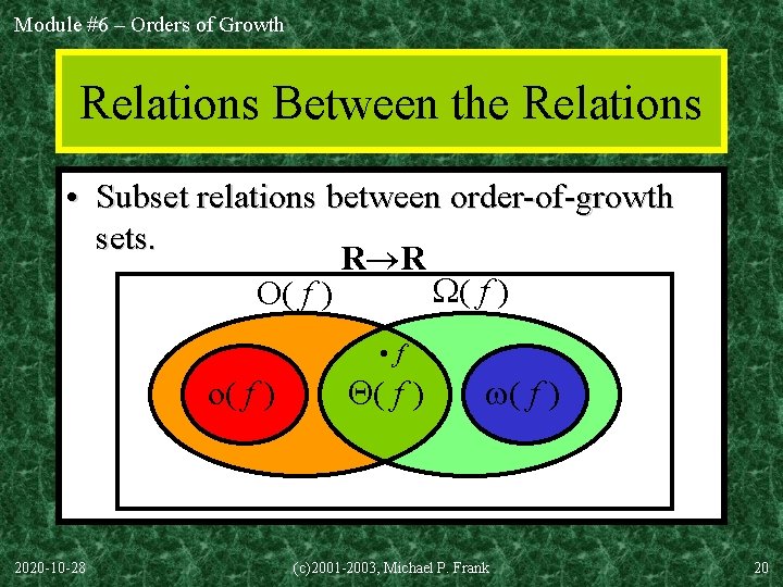 Module #6 – Orders of Growth Relations Between the Relations • Subset relations between