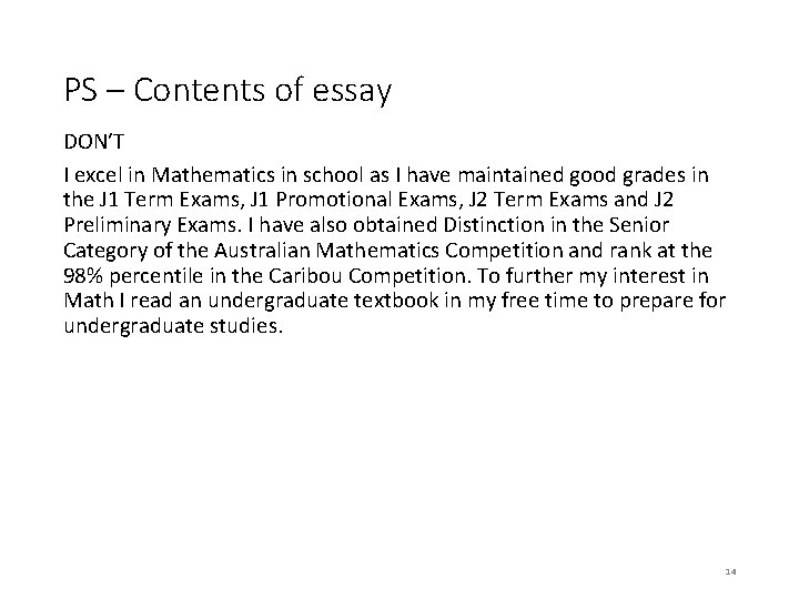 PS – Contents of essay DON’T I excel in Mathematics in school as I