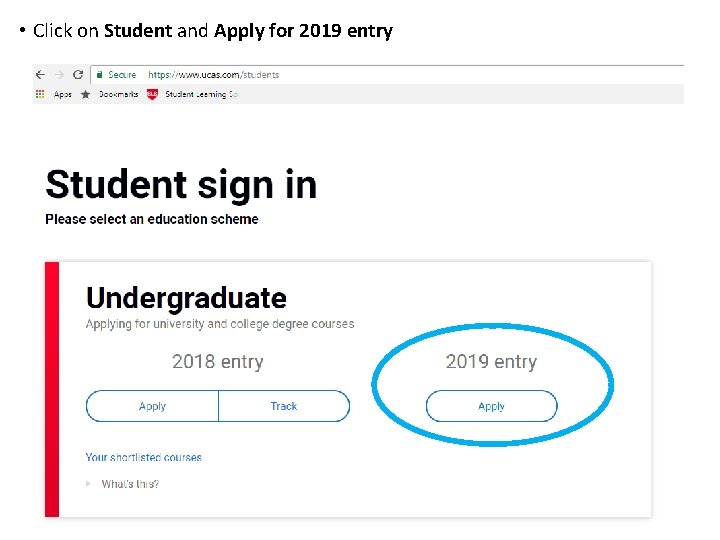  • Click on Student and Apply for 2019 entry 36 