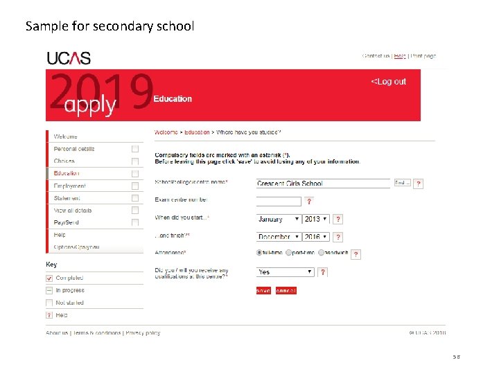 Sample for secondary school 56 