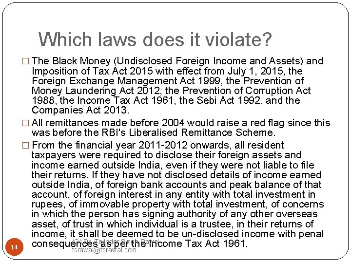Which laws does it violate? � The Black Money (Undisclosed Foreign Income and Assets)