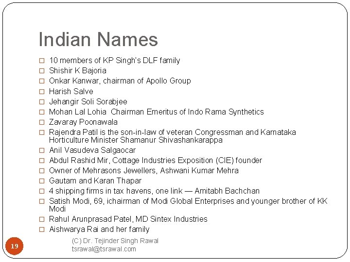 Indian Names � 10 members of KP Singh’s DLF family � Shishir K Bajoria