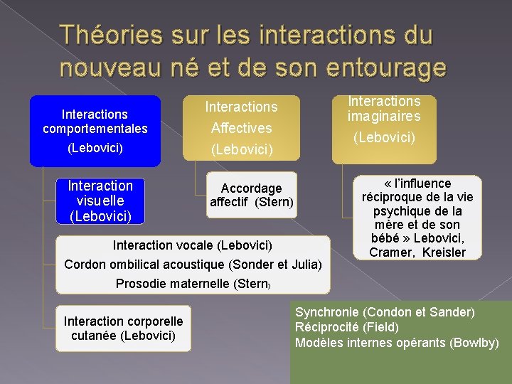 Théories sur les interactions du nouveau né et de son entourage Interactions comportementales (Lebovici)