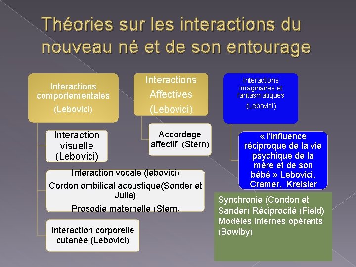 Théories sur les interactions du nouveau né et de son entourage Interactions comportementales (Lebovici)