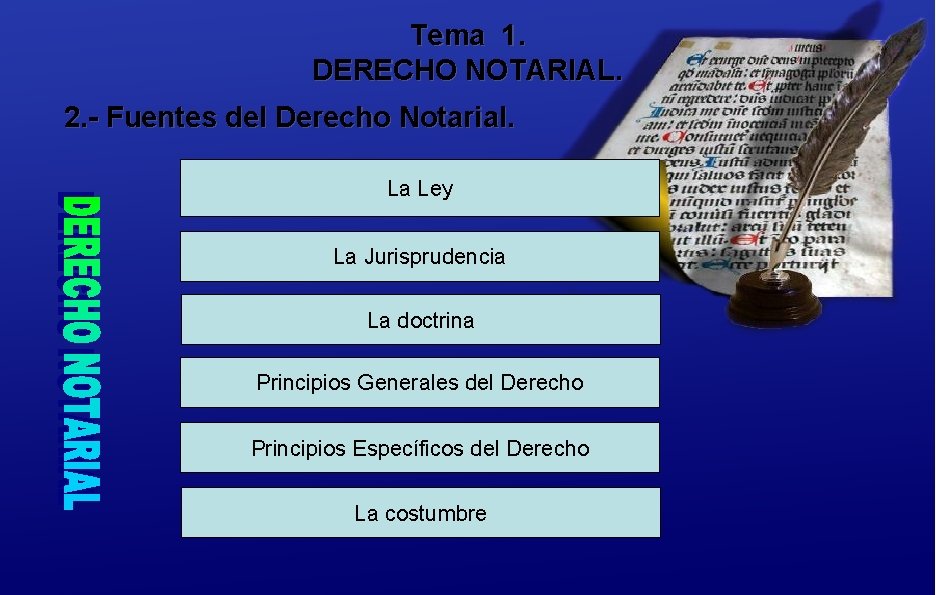 Tema 1. DERECHO NOTARIAL. 2. - Fuentes del Derecho Notarial. La Ley La Jurisprudencia