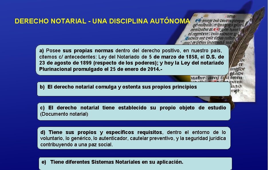 DERECHO NOTARIAL - UNA DISCIPLINA AUTÓNOMA a) Posee sus propias normas dentro del derecho