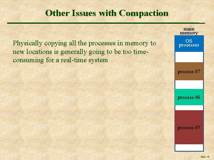 Other Issues with Compaction main memory Physically copying all the processes in memory to