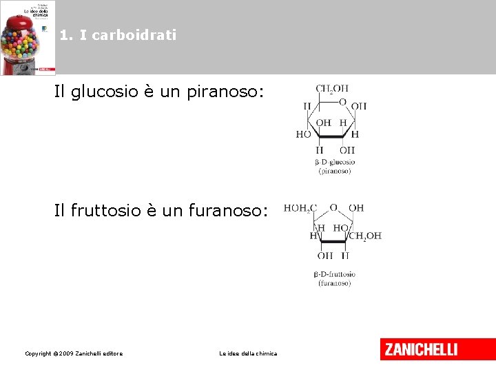 1. I carboidrati Il glucosio è un piranoso: Il fruttosio è un furanoso: Copyright