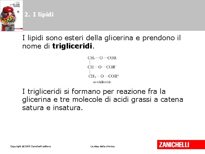 2. I lipidi sono esteri della glicerina e prendono il nome di trigliceridi. I