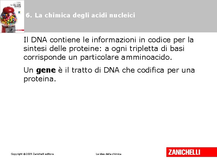 6. La chimica degli acidi nucleici Il DNA contiene le informazioni in codice per