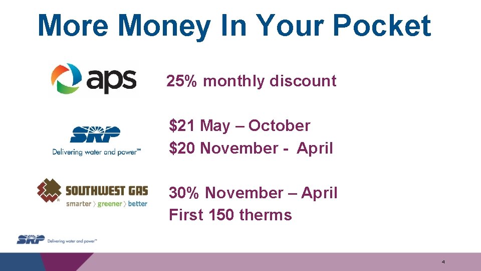 More Money In Your Pocket 25% monthly discount $21 May – October $20 November