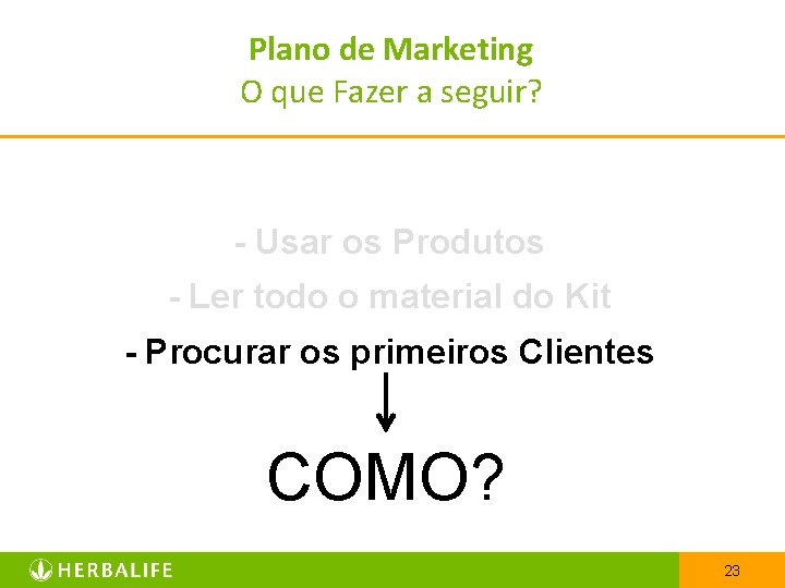 Plano de Marketing O que Fazer a seguir? - Usar os Produtos - Ler