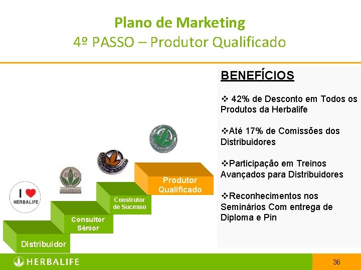 Plano de Marketing 4º PASSO – Produtor Qualificado BENEFÍCIOS v 42% de Desconto em