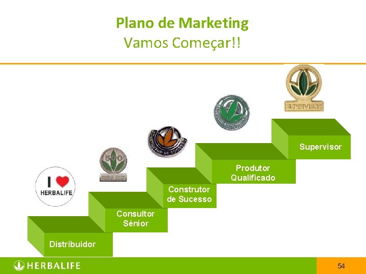 Plano de Marketing Vamos Começar!! Supervisor Produtor Qualificado Construtor de Sucesso Consultor Sénior Distribuidor