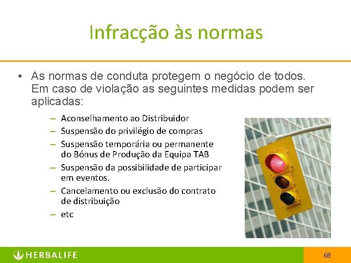 Infracção às normas • As normas de conduta protegem o negócio de todos. Em