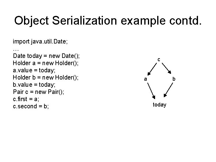 Object Serialization example contd. import java. util. Date; … Date today = new Date();