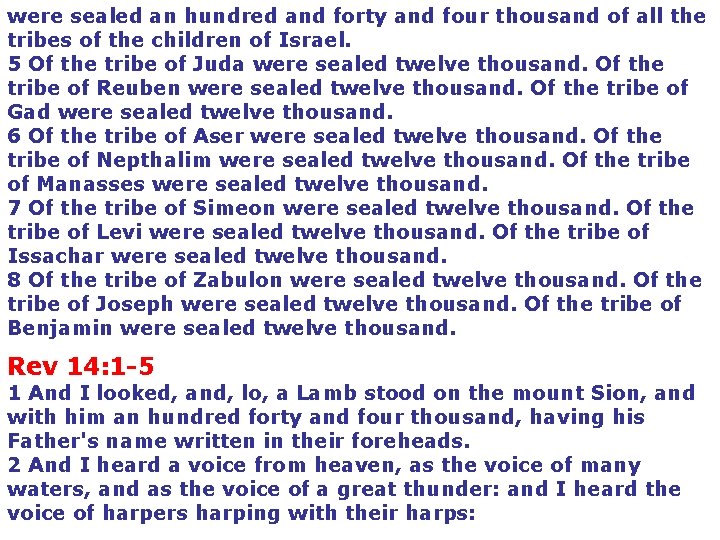 were sealed an hundred and forty and four thousand of all the tribes of were sealed an hundred and forty and four thousand of all the tribes of